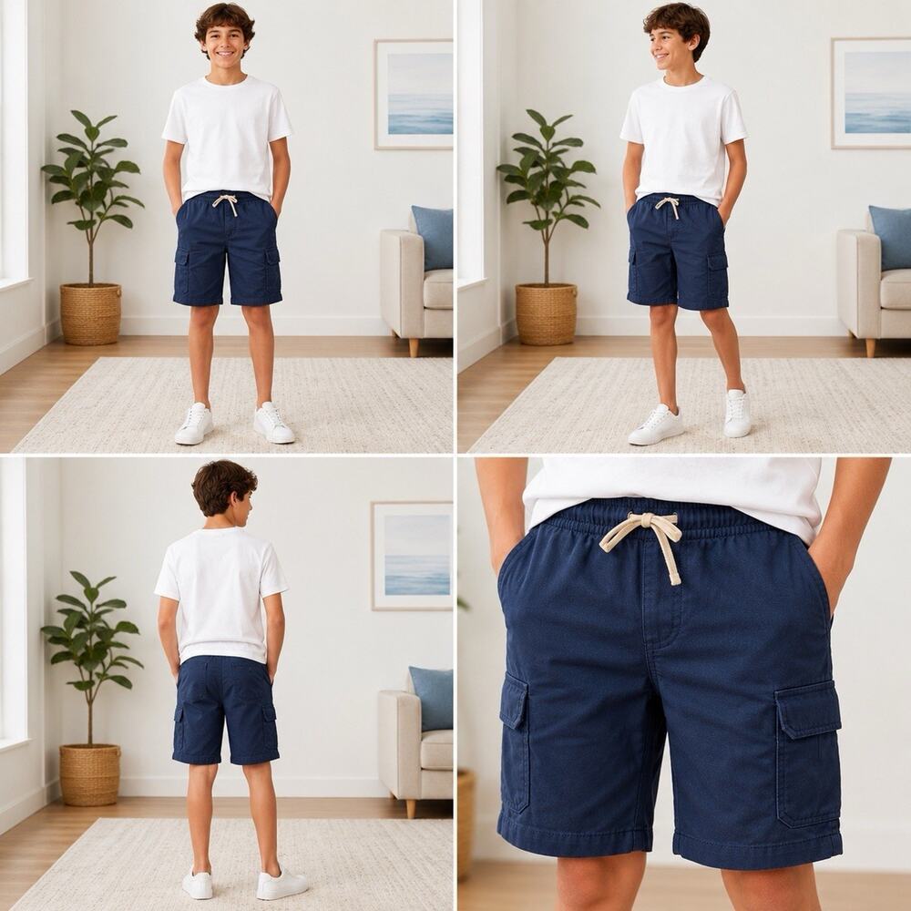 Tommy Hilfiger Boys L 16/18 Navy Cargo Shorts Drawstring NWT